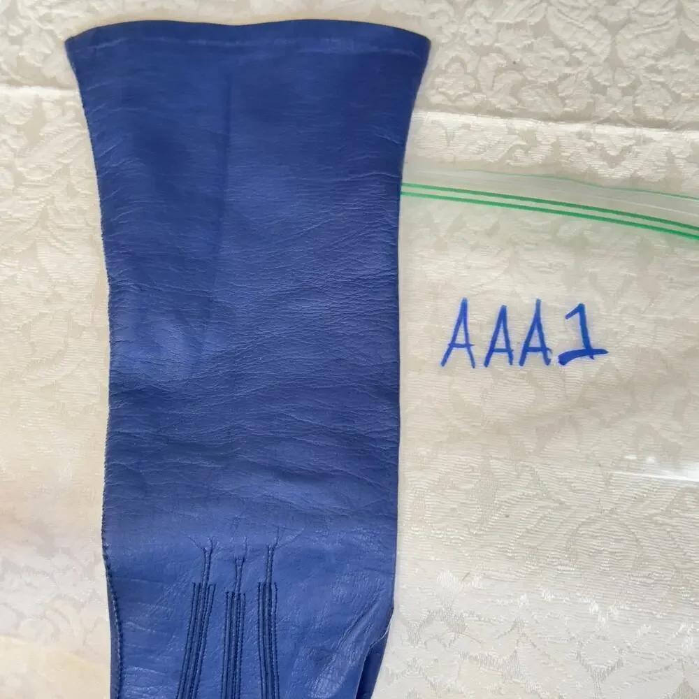 Vintage 13” Elbow Length Blue Kid Leather Women’s French Gloves 1950’s Size 6